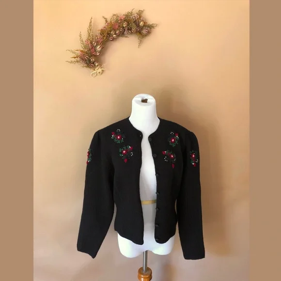 Doen-like Vintage Susan Bristol Embroidered Cardigan L - Picture 2 of 9